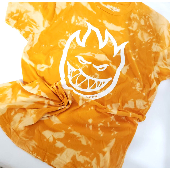 Spitfire SIZE M Womens Unisex Orange Tie Dye LOGO T-Shirt Short Sleeve FLAW - Picture 13 of 14